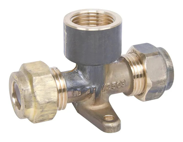 Nylon Olive Compression Lugged Tee - Brass, 15mm C x C x FI, Lead Free