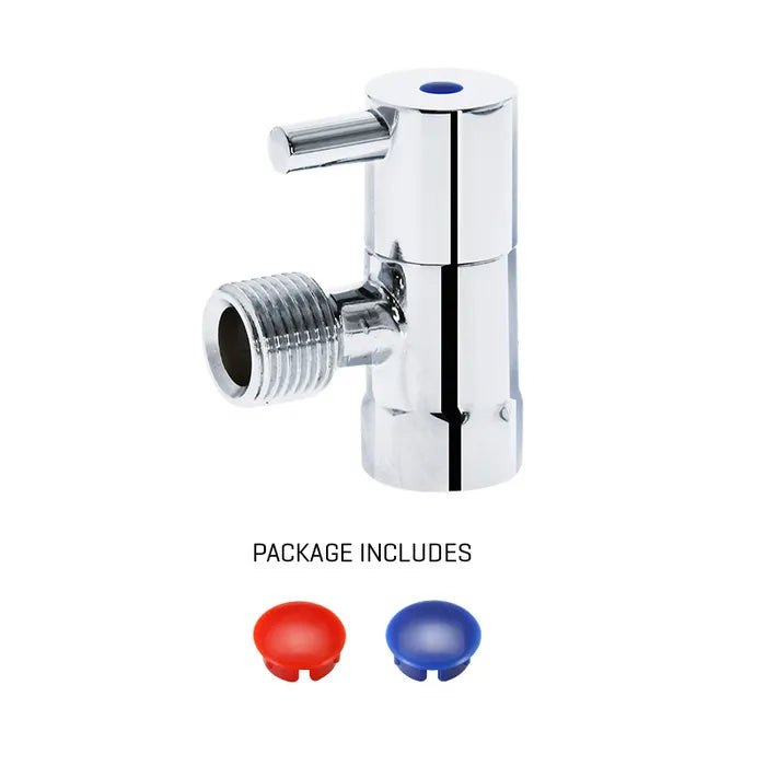 Cistern Stop - Lever, Quarter Turn, Ceramic Disc, 15mm, Chrome & Matte Black, Lead Free
