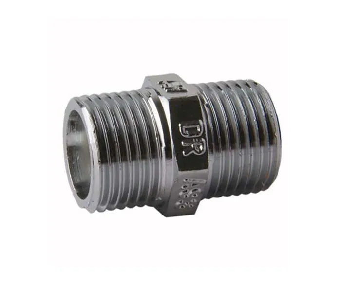 Hexagon Nipple - Chrome Plated Brass, MI x MI, 15mm & 20mm, Lead Free