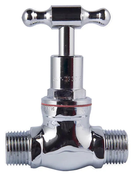 Stop Tap - T-Head, MI x MI, 15mm, Rough Brass & Chrome Plated, Lead Free