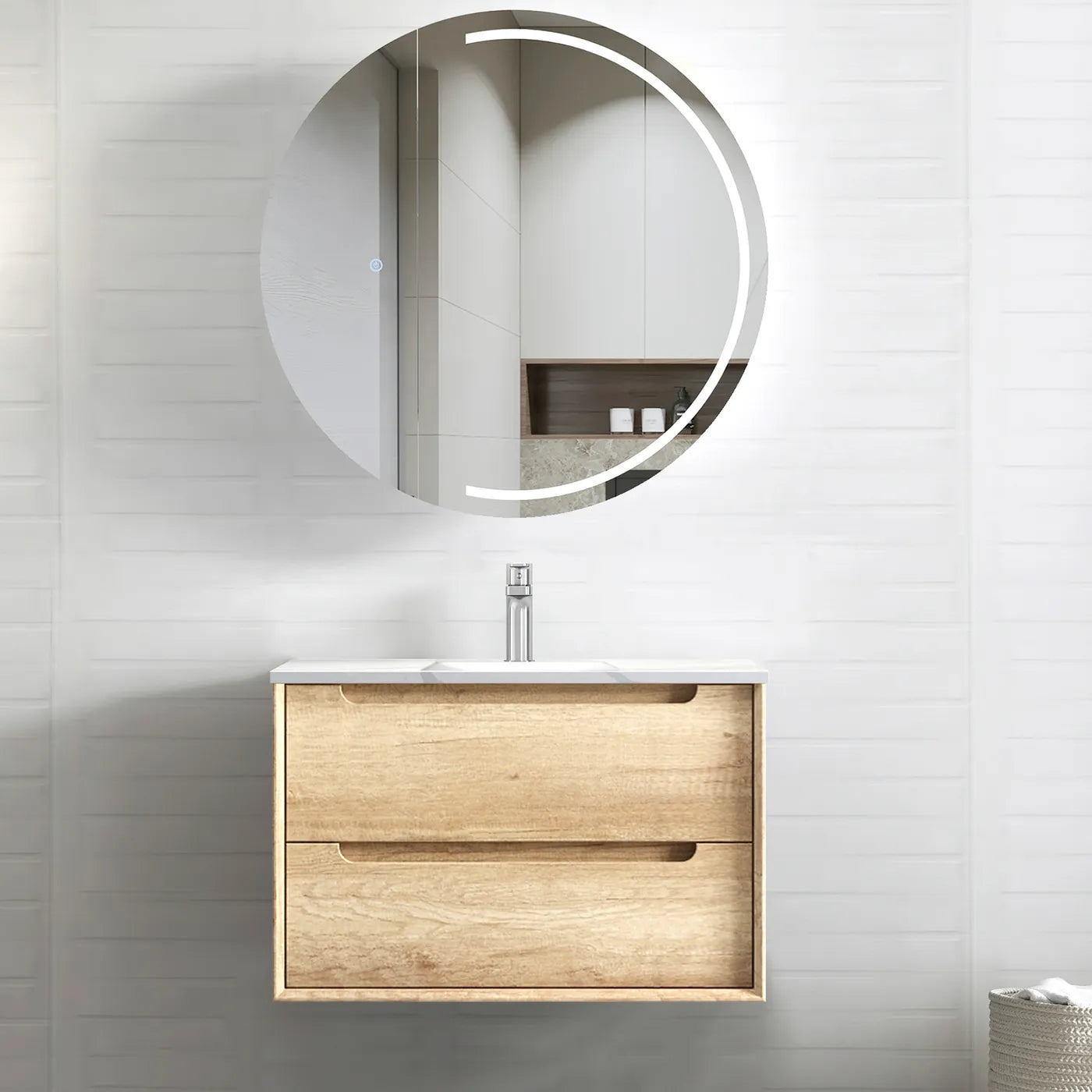 Natural Oak Byron 750MM Wall Hung Vanity Under Mount Stone Top
