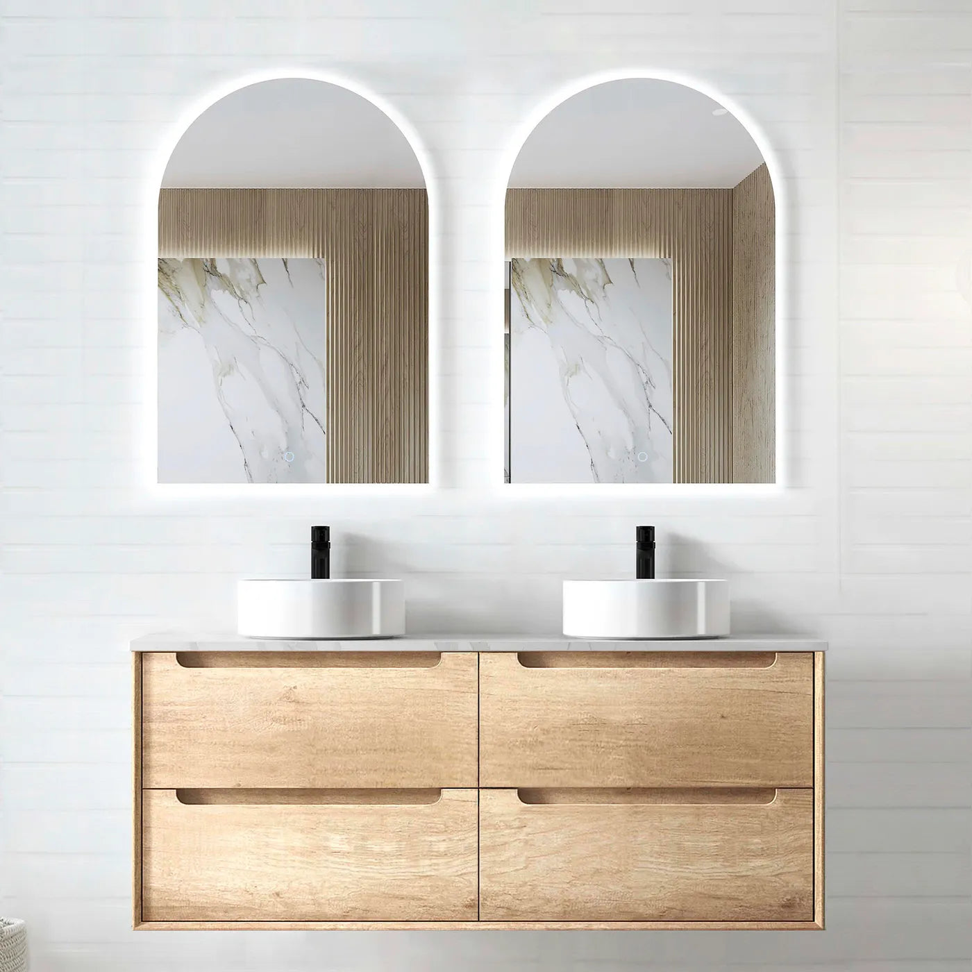 Natural Oak Byron 1200MM Wall Hung Vanity Under Mount Stone Top