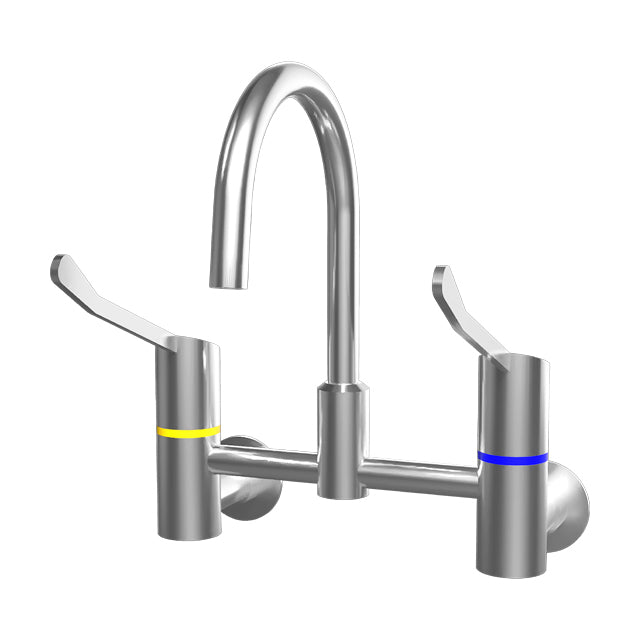 Gentec Zero Lead Stainless Steel 316L Wall Mounted 150mm Lever Exposed Mixing Set w/ Gooseneck Swivel Spout