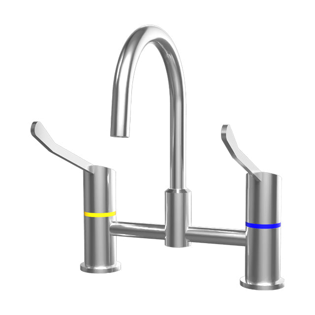 Gentec Zero Lead Stainless Steel 316L Hob Mounted 150mm Lever Exposed Mixing Set w/ Gooseneck Swivel Spout
