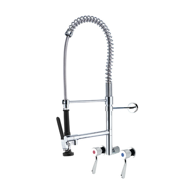 Gentec Jetflo Lead Free DZR Brass Wall Mounted Pre-Rinse Unit w/ Pot Filler, Recess Adaptors and 100mm Lever Handles – Woolworths Model