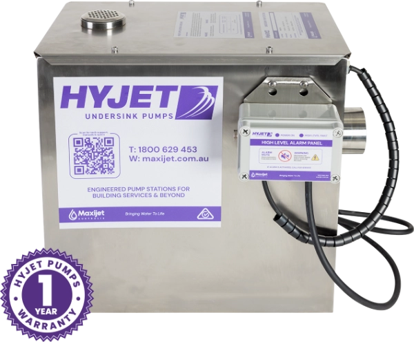 Hyjet Minilift 70 Stainless Steel Undersink Lifting Station with Alarm - 70L, 250W, 9m Head
