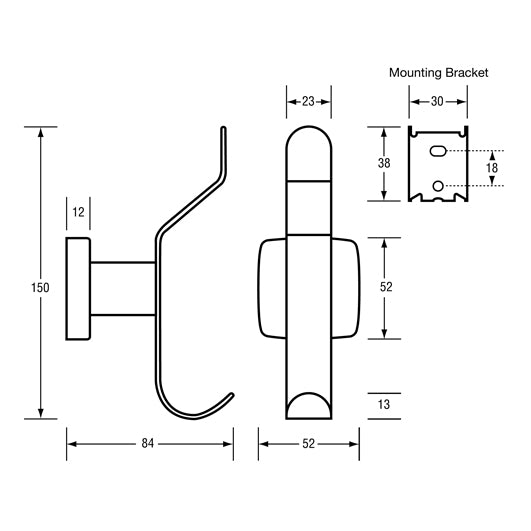 Hat and Coat Hook - Concealed Fix in Satin Stainless Steel