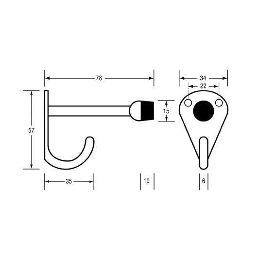 Hat and Coat Hook with Bumper - Visible Fix in Bright Chrome Plate