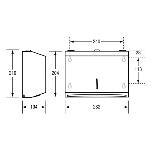 Paper Towel Dispenser in White Powder Coat 210mmH x 282mmW x 104mmD