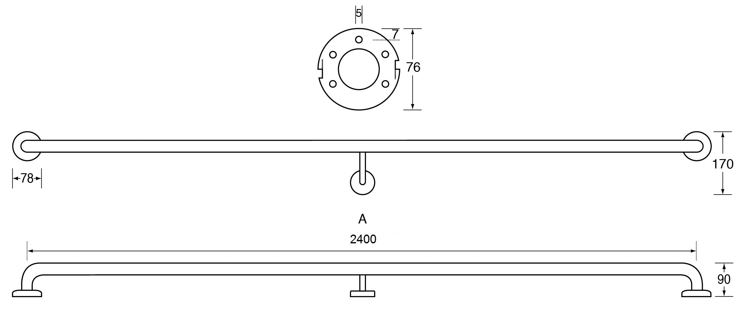 2400mm Straight Grab Rail