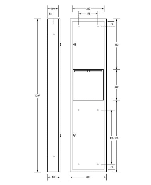 Paper Towel Dispenser & Waste Receptacle - Surface Mounted in Satin Stainless Steel