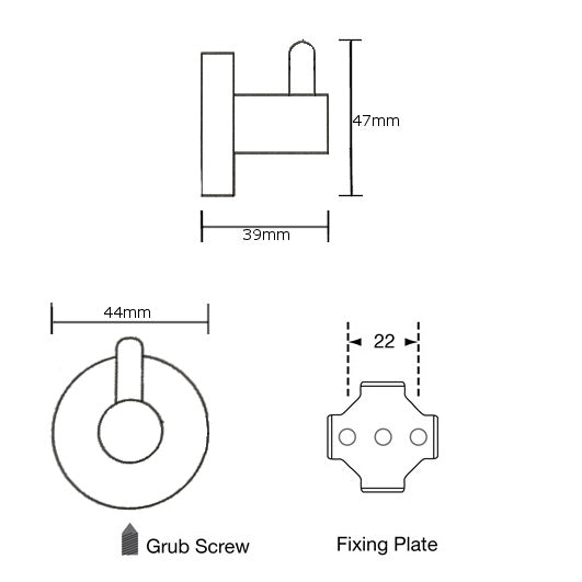 Hat and Coat Hook - Concealed Fix in Polished Stainless Steel 44mmW x 47mmH x 39mmD