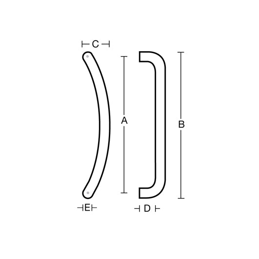 Curved Semi Offset Rounded Corner Pull Handles - Pair in Satin Stainless Steel
