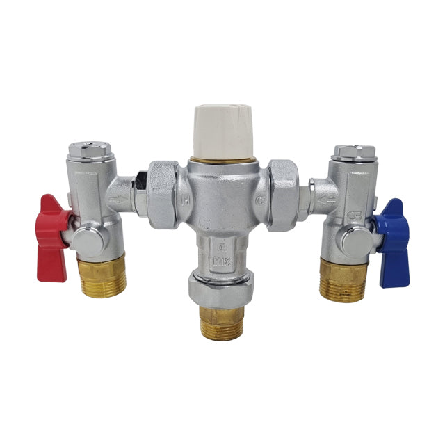 GENTEC FLOMIX NSW Health Approved Thermostatic Mixing Valve Lead Free DZR Brass Chrome Plated w/ Strainers, Isolation and Non Return Valves