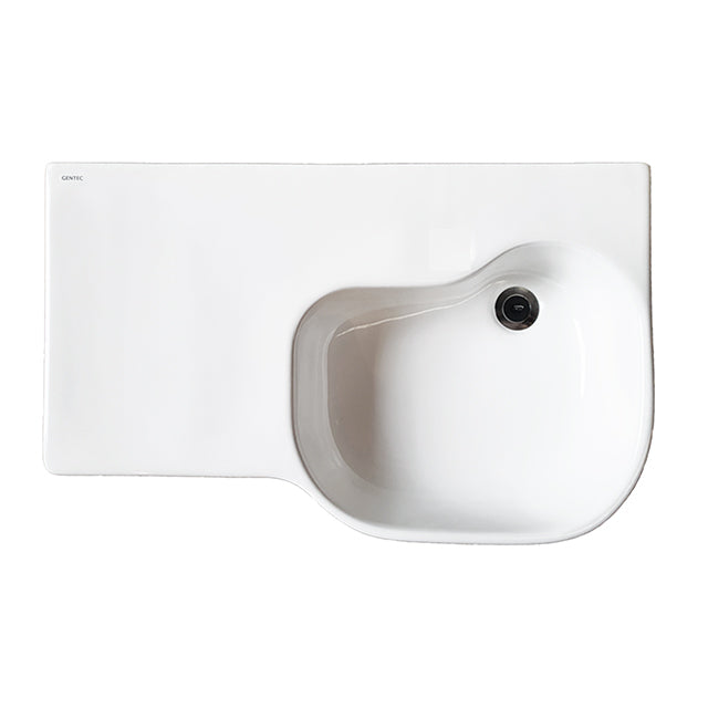 GENTEC STERISAN Wall Mounted Type C Accessible Basin w/ Left Shelf, Nano Glazing No Tap Hole Offset Waste No Overflow