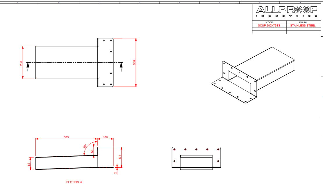 Technical drawing of a metal bracket with dimensions and details on a white background.
