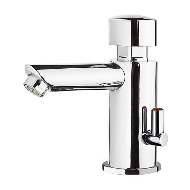 Gentec Flostop Lead Free DZR Brass Hob Mounted Right Angled Hot and Cold Temperature Timed Flow Pillar Tap w/ Temperature Blender