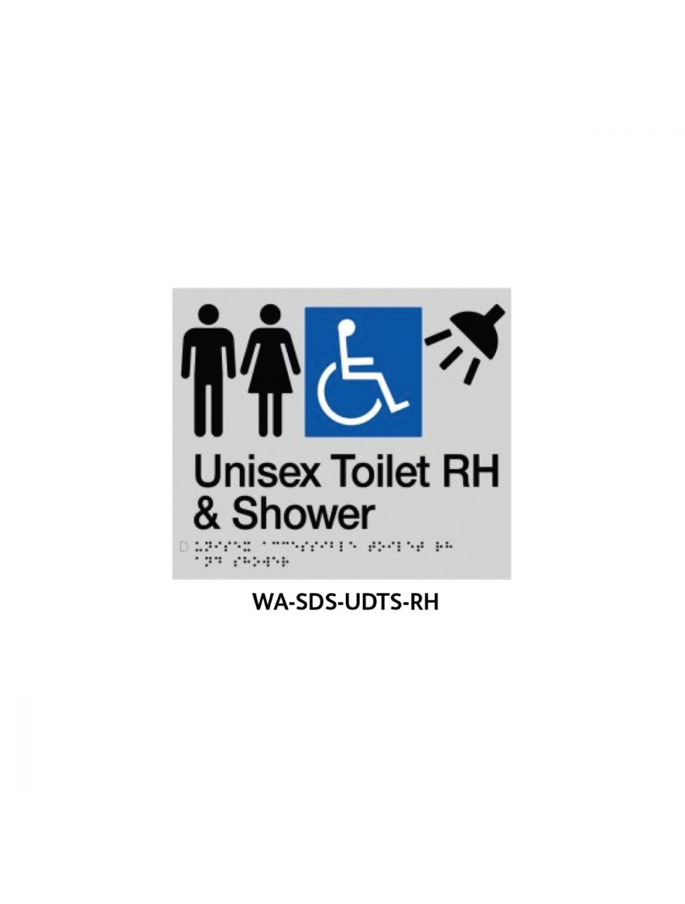 Braille Sign Unisex Disabled Toilet and Shower RHS (Silver)