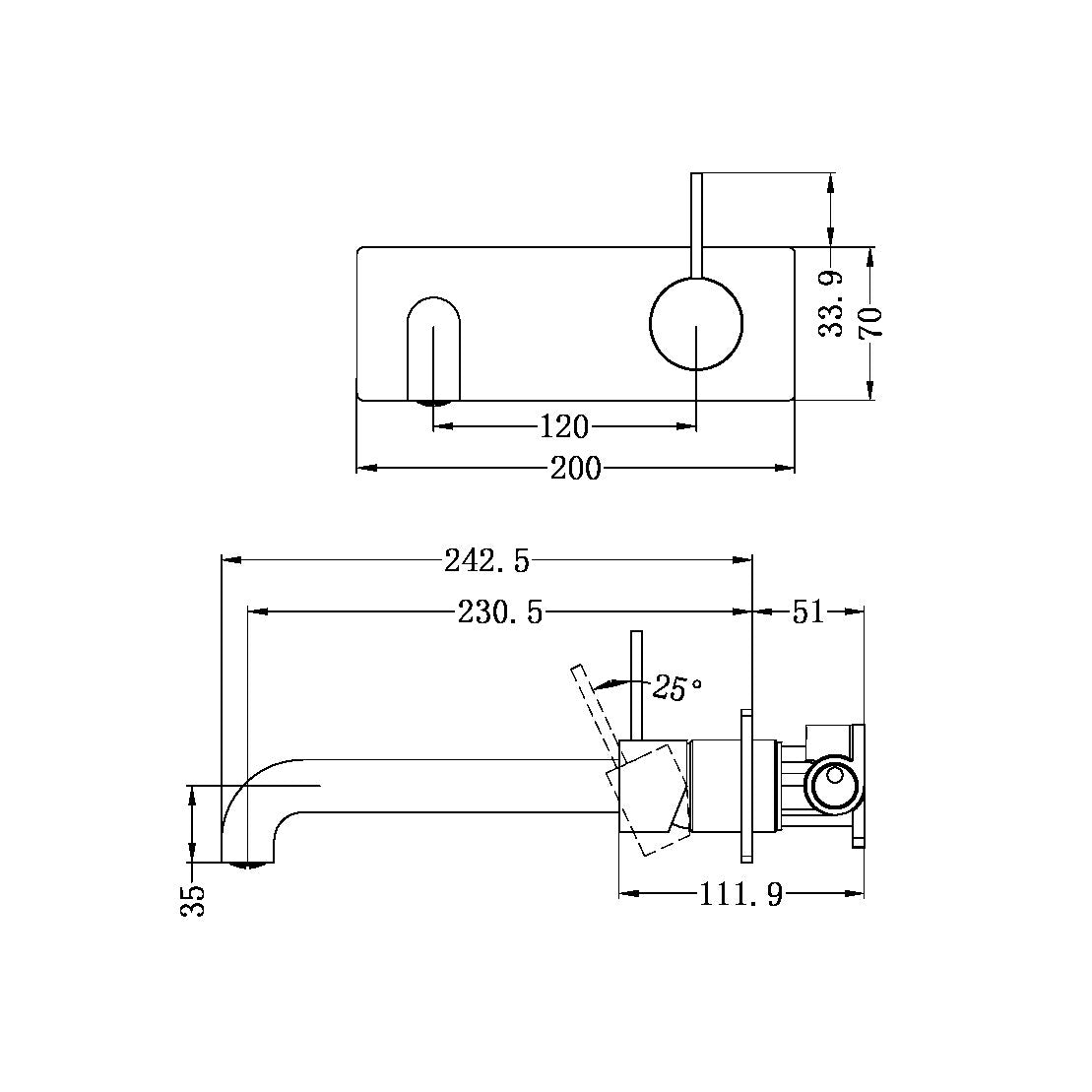 Mecca Wall Basin Mixer Handle Up 230mm