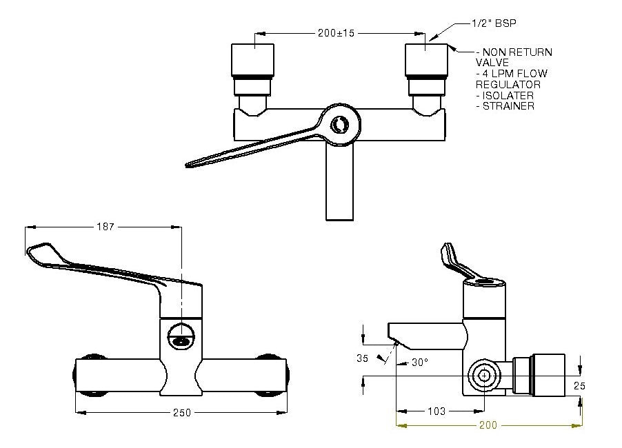 CliniMix® Lead Safe™ Wall Mounted Thermostatic Progressive Basin Mixer - Lever