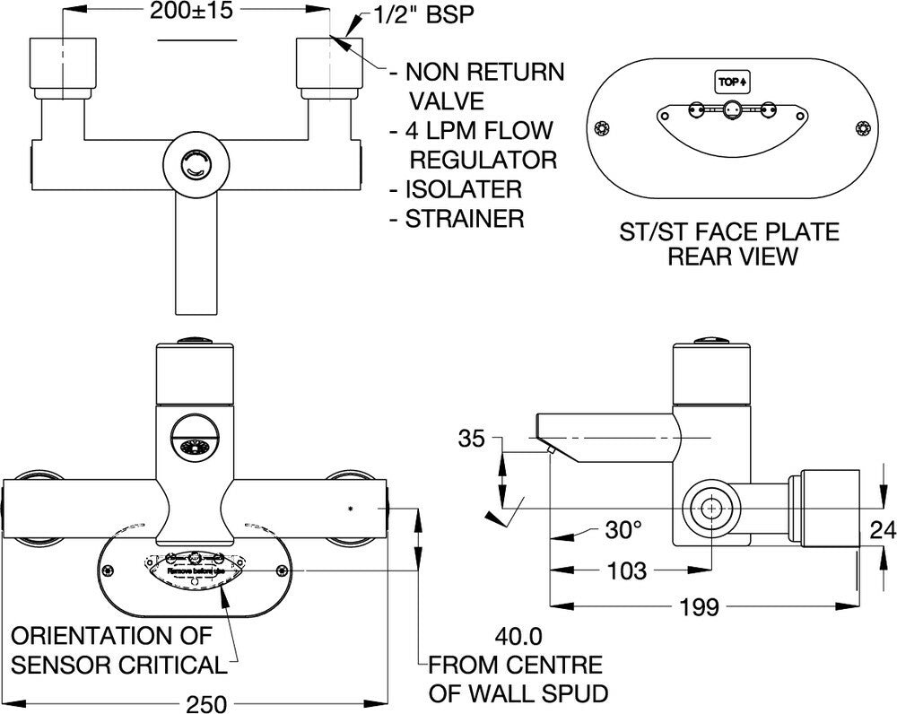 CliniMix® Lead Safe™ Wall Mounted Thermostatic Progressive Basin Mixer - Proximity Sensor