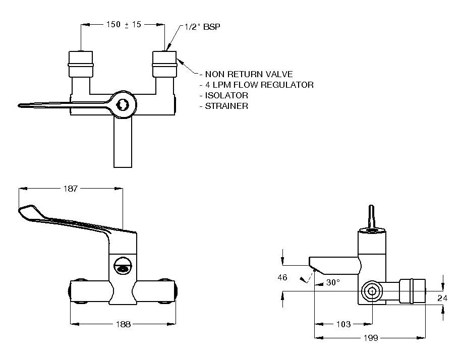 CliniMix® Lead Safe™ Wall Mounted Thermostatic Progressive Basin Mixer 135-165