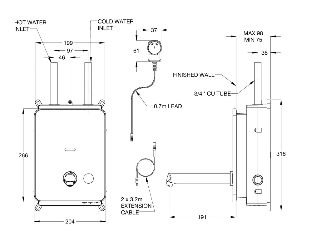 CliniMix® Lead Safe™ CMV2 Wall Mounted Handsfree POU, Wave On/Off, Mains, Glass Face Plate with Temp