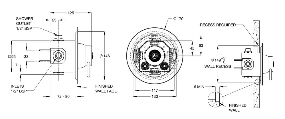 CliniMix® Lead Safe™ Inwall Thermostatic Progressive Shower Mixer - Lever