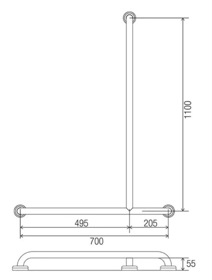GalvinAssist® 700 x 1100mm Inverted T Grab Rail (RH)
