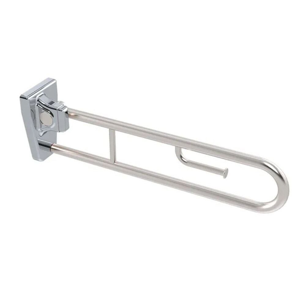 GalvinAssist® Fold Down SS Grab Rail with Fixed Toilet Roll Holder (LH)