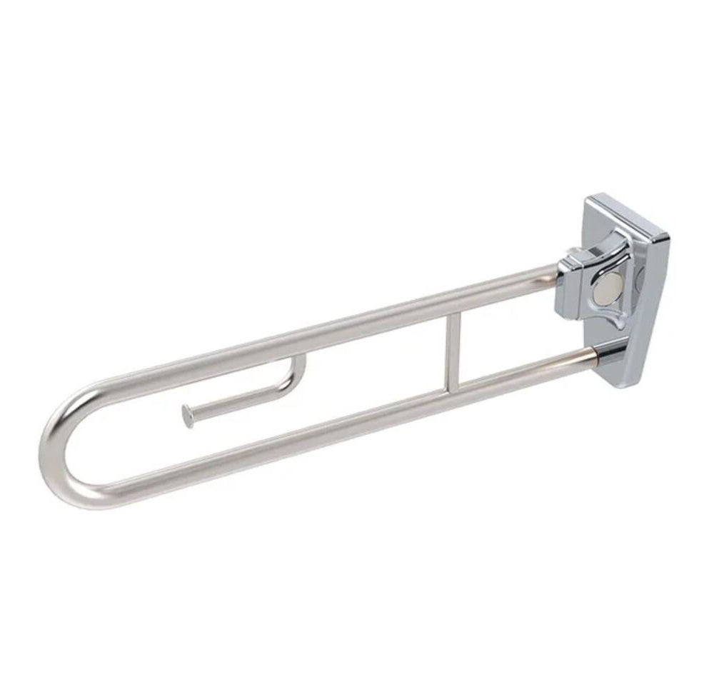 GalvinAssist® Fold Down SS Grab Rail with Fixed Toilet Roll Holder (RH)