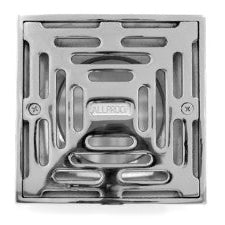 Square stainless steel grate on a white background