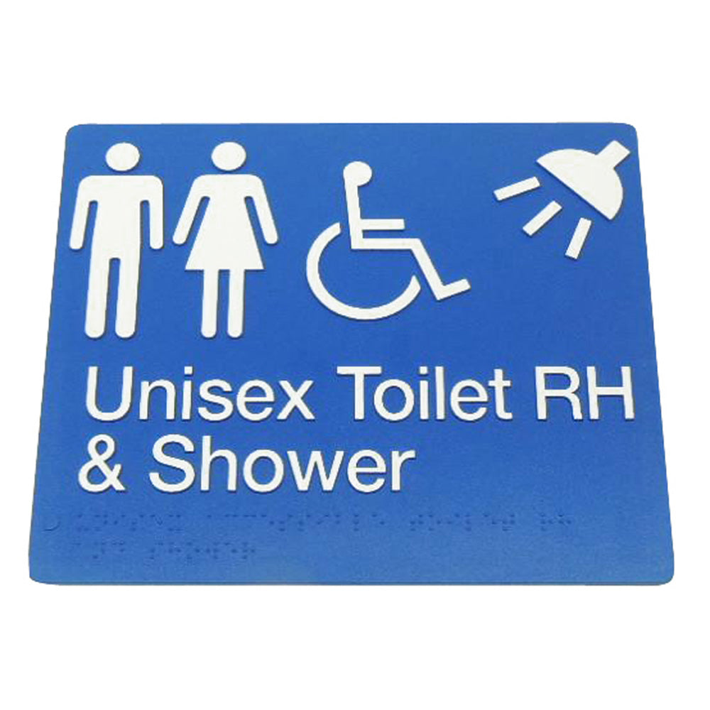 Unisex Toilet Shower Right Hand Braille Sign Blue