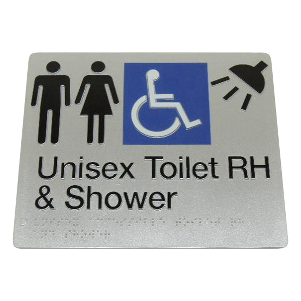 Unisex Toilet Shower Right Hand Braille Sign 235 X 180 X 3 Silver