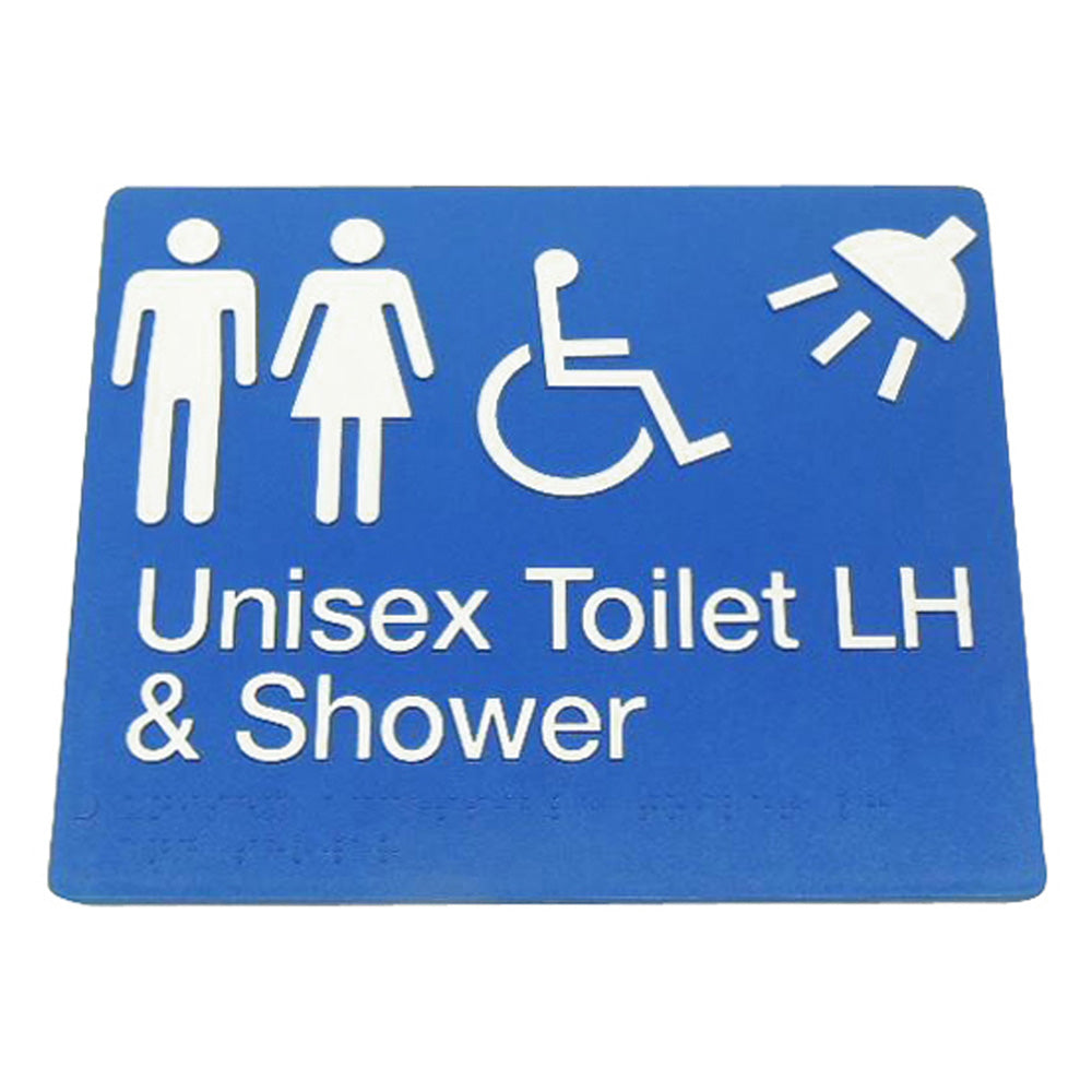 Unisex Toilet Shower Left Hand Braille Sign 235 X 180 X 3 Blue