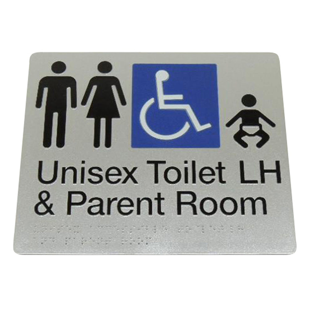 Unisex Disabled, Toilet and Parent Room Braille Sign Silver