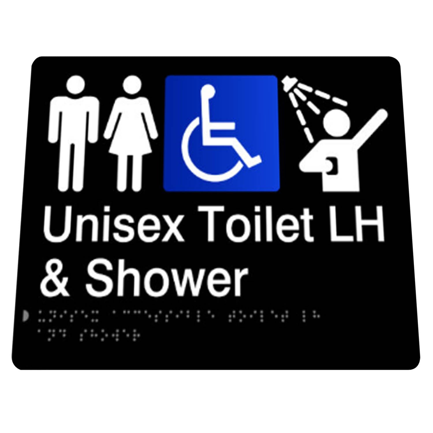 Unisex Toilet Shower Left Hand Braille Sign Black