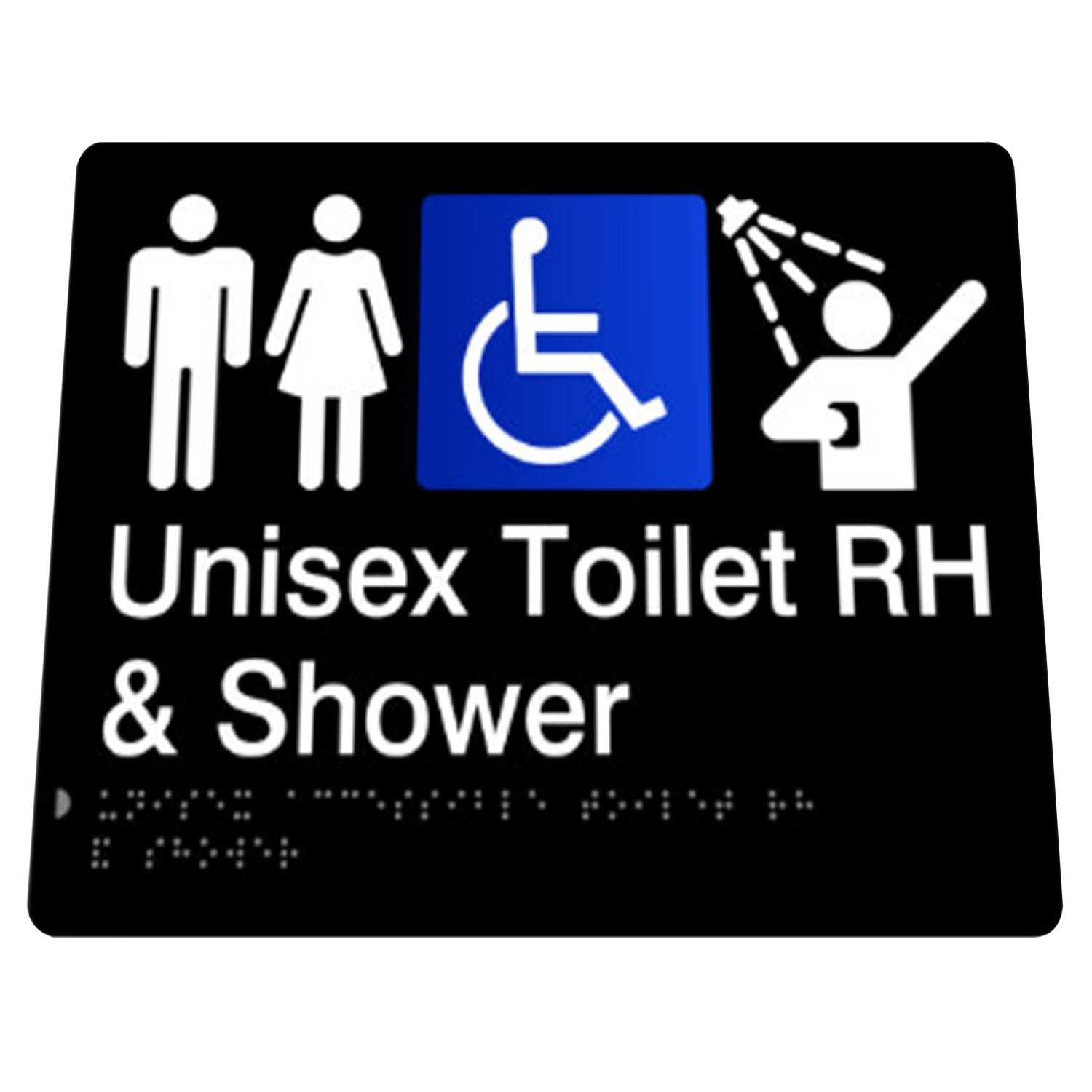 Unisex Toilet Shower Right Hand Braille Sign Black