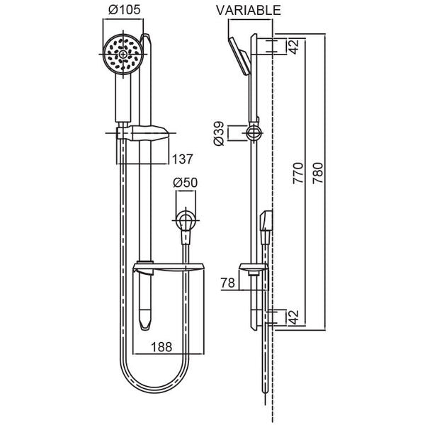 Kiri Satinjet Rail Shower