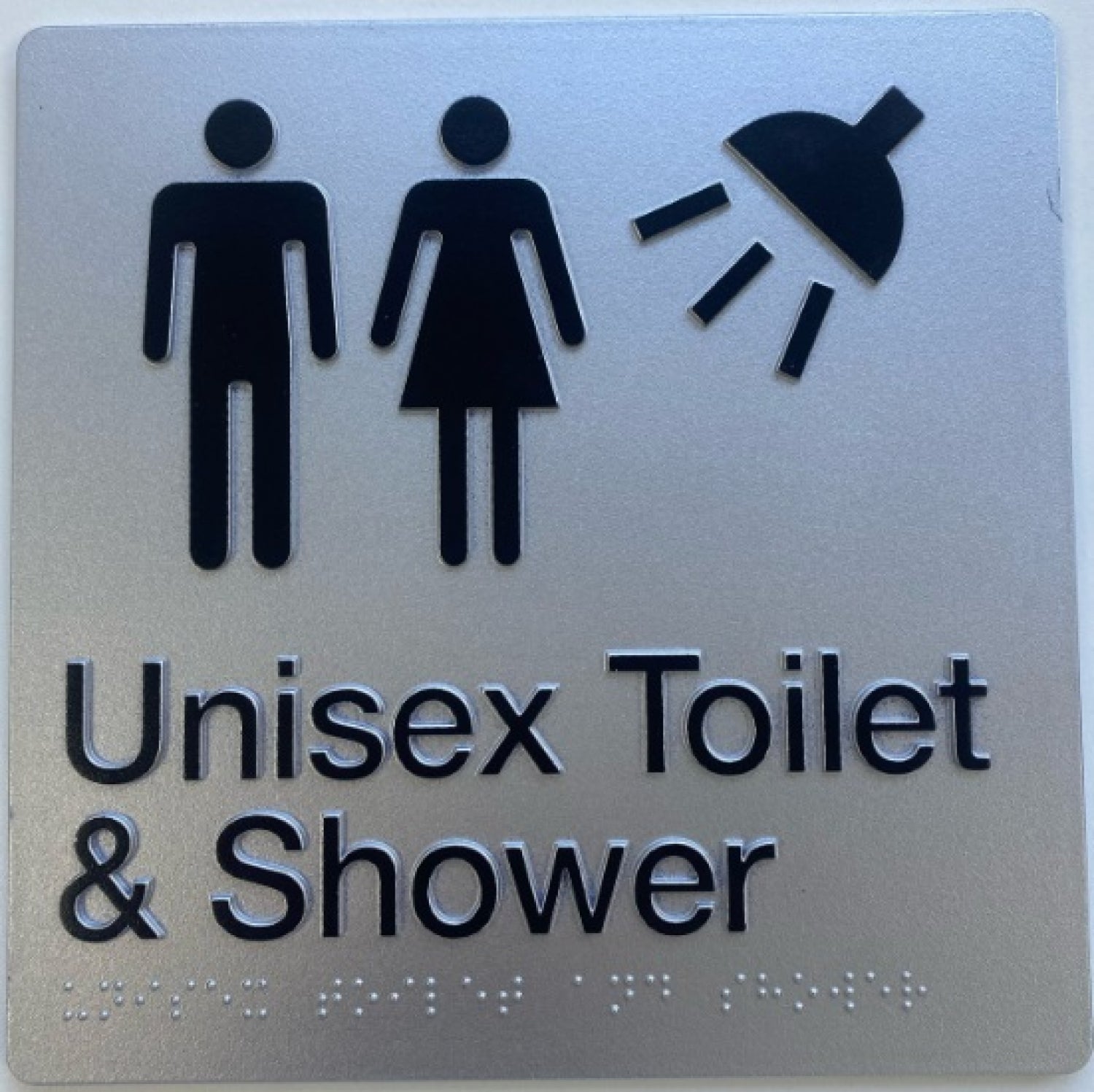 Unisex Toilet and Shower Braille Sign Silver