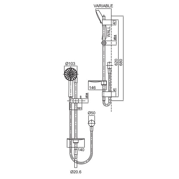 Amio 5 Function Rail Shower