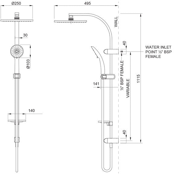 Amio Exposure 5 Function Rail Shower