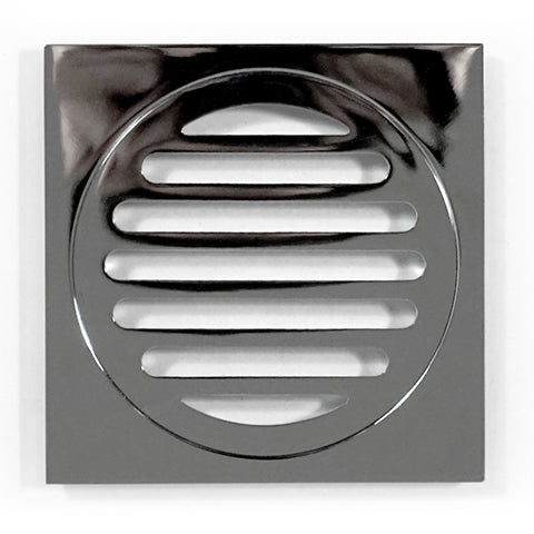 A stainless steel shower drain grate designed for tiled floors.