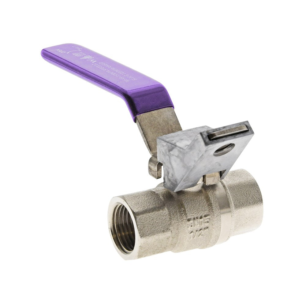 Lockable Ball Valve — Lever Handle, FI x FI, Lilac, Recycled Water, Lead Free