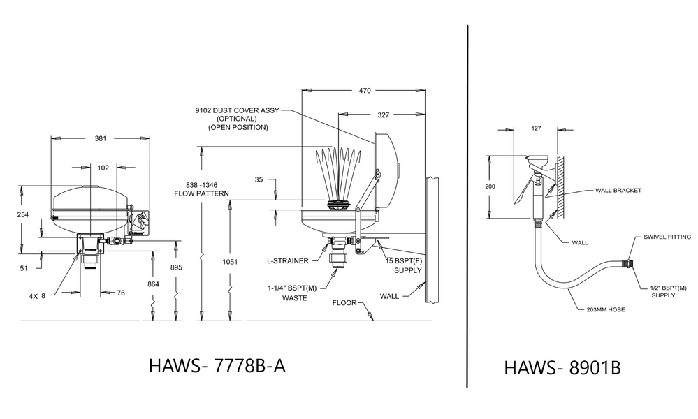 GalvinSafe® Eye/Face Wash, Wall Mtd, Hand Act, AXION® MSR Head, SS Bowl with Body Spray (HAWS)