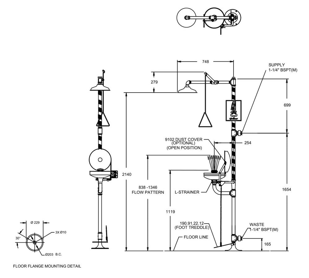 GalvinSafe® Free Standing Combi Shower, AXION® MSR ABS Eye/Face Wash, Hand & Foot Act (HAWS)