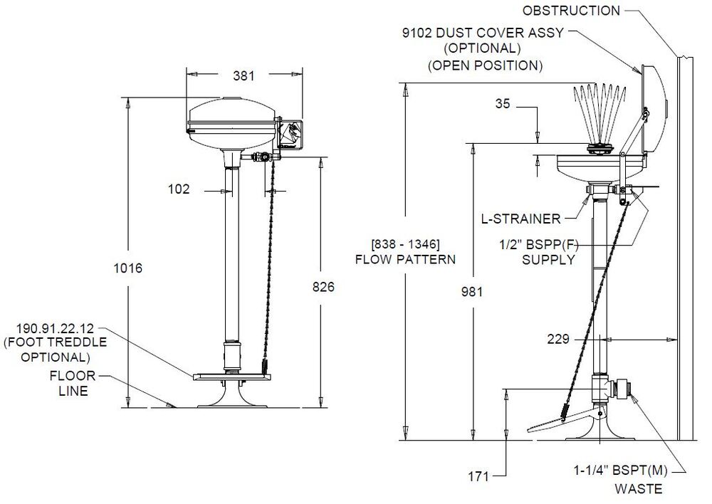 GalvinSafe® Pedestal Floor Mtd, AXION® MSR Eye/Face Wash Head, SS Bowl Hand Act (HAWS)