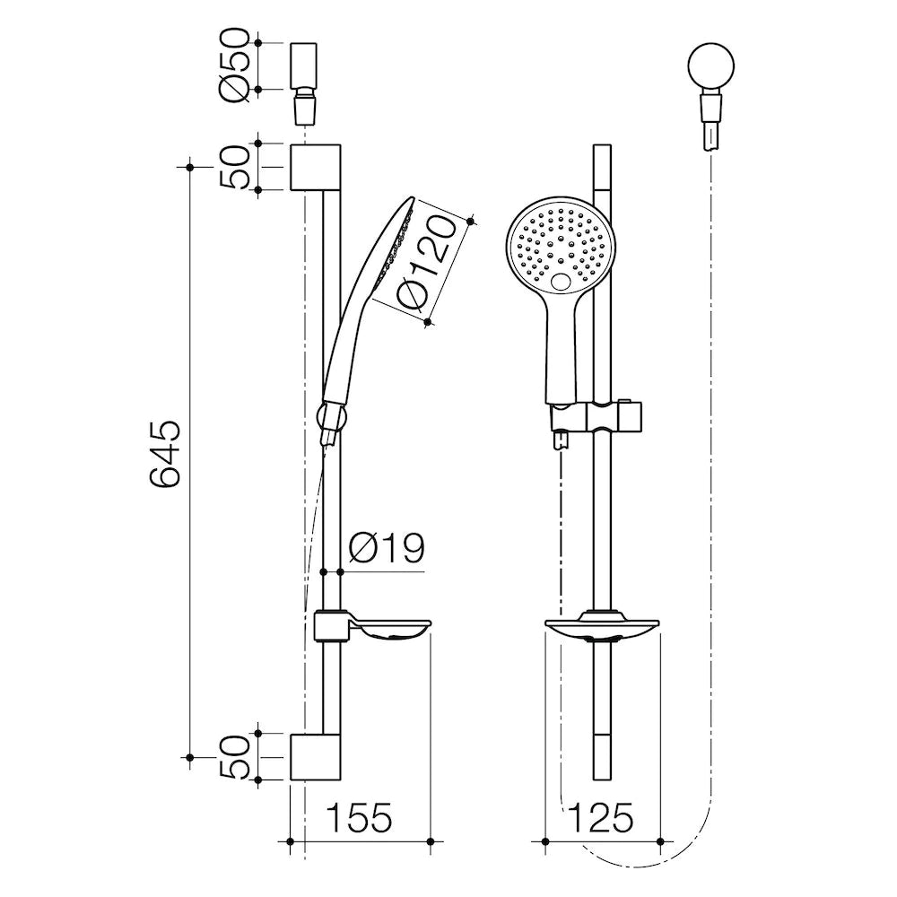 Pin Multifunction Rail Shower Chrome
