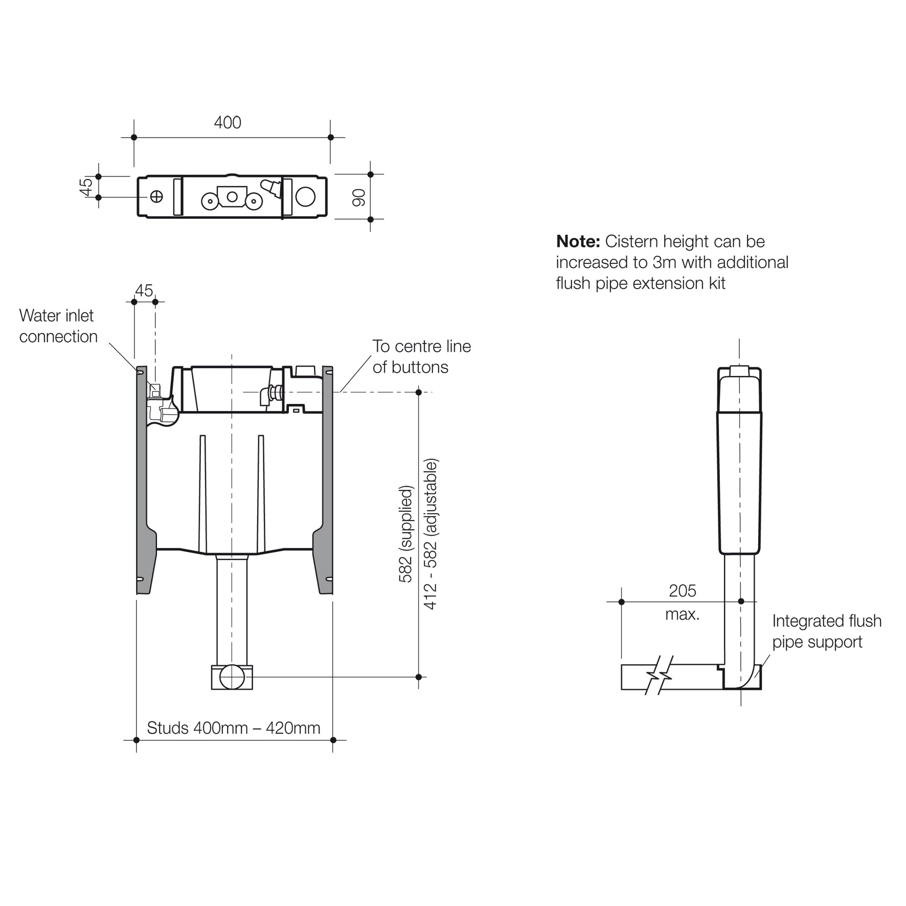 Invisi Series II® cistern + bracket - Undercounter - WH Pans - Dual Flush
