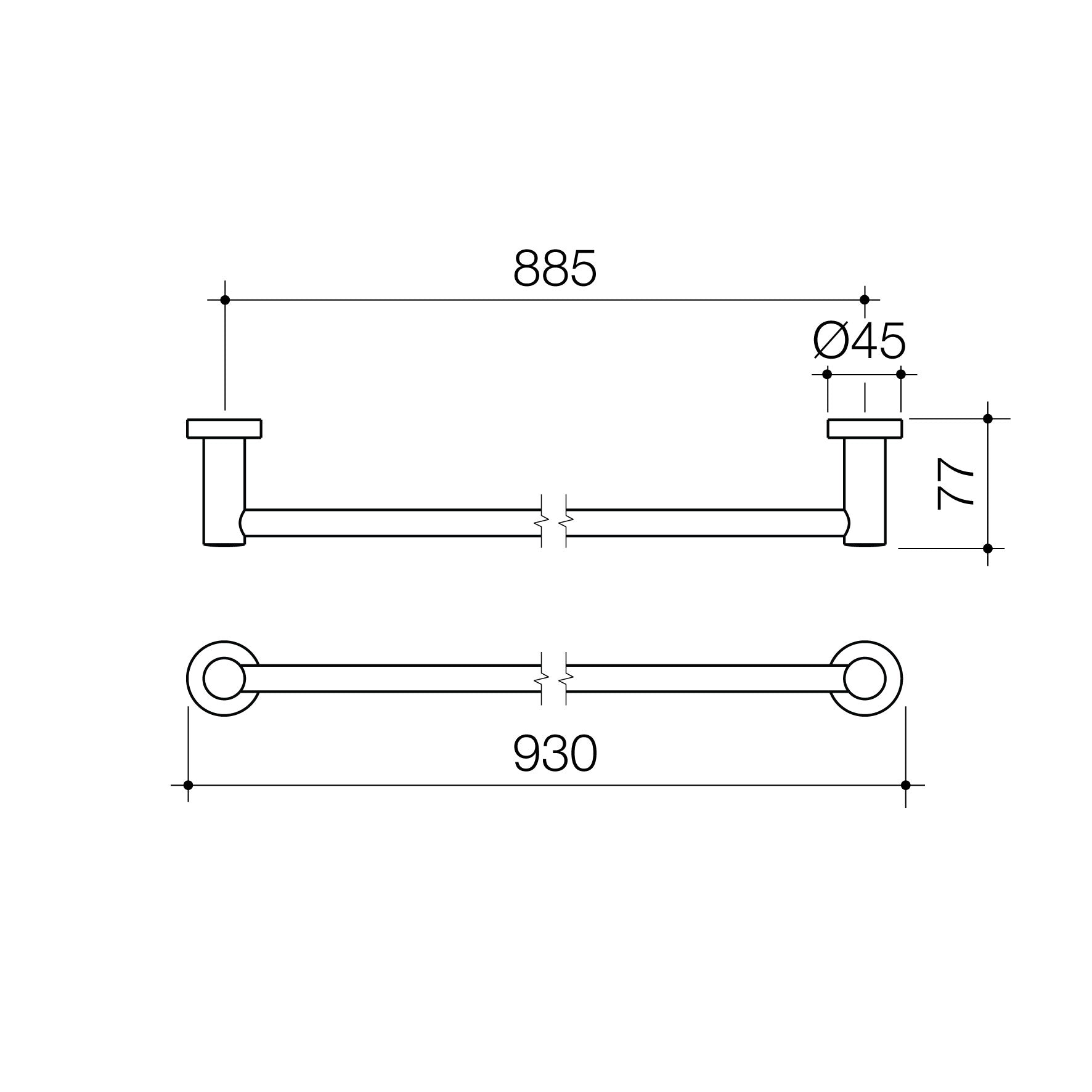 Cosmo Metal Single Towel Rail 930mm